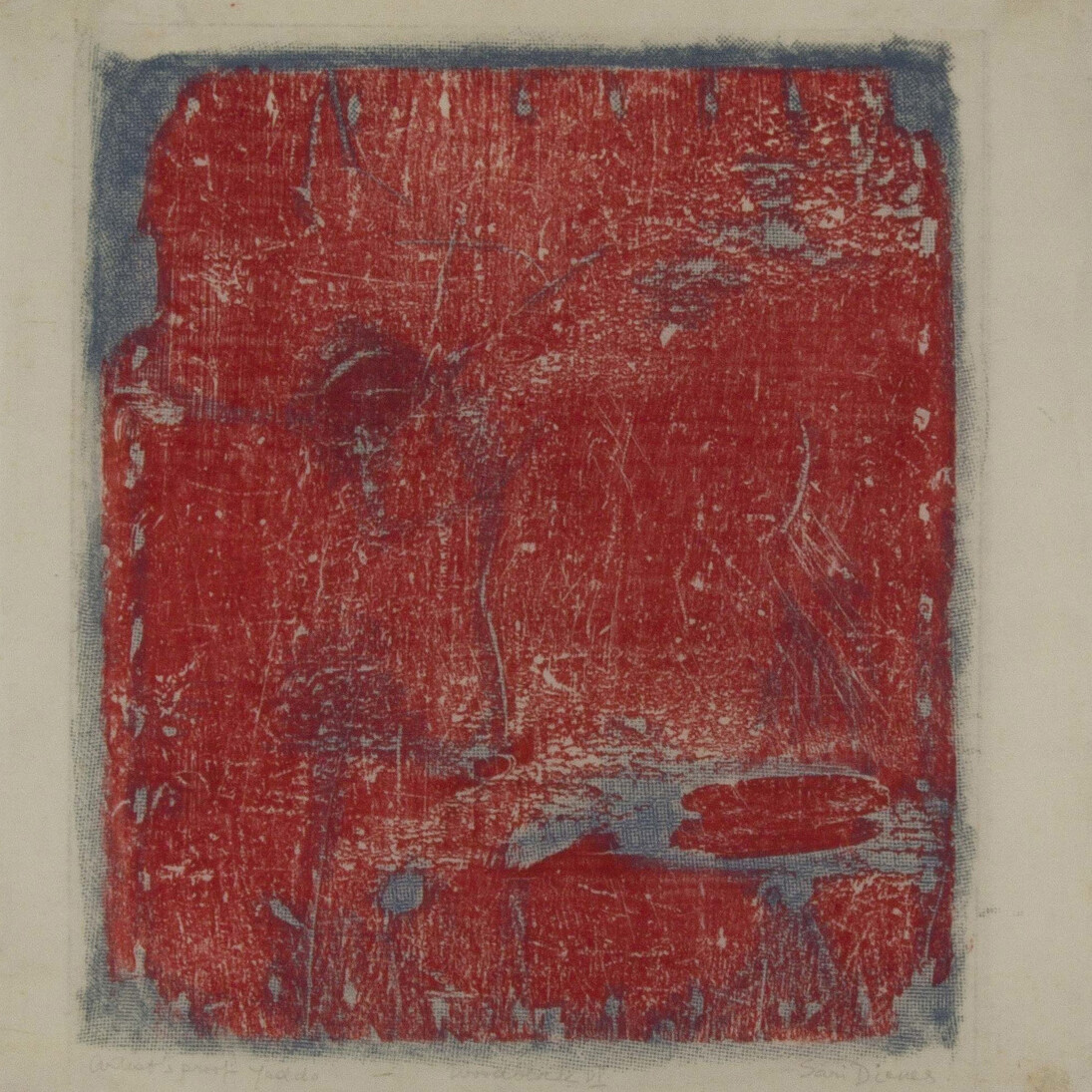 Sari Dienes, Woodblock VI (Artists’ proof Yaddo), 1953. Ink on rice paper, 19 x 18 inches. Sari Dienes, Untitled,
c. 1953–1955, Ink on webril, 72 x 36 in., Private Collection of Pamela Jarvis, NY. © Sari Dienes Foundation/ Licensed by VAGA, New York, NY.