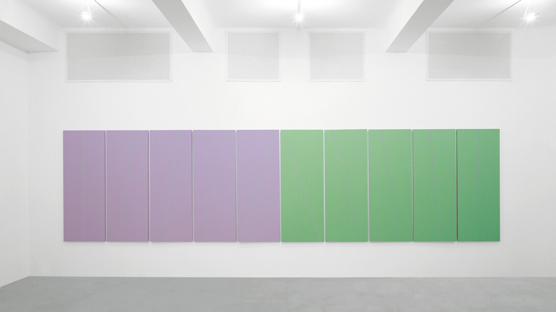 Mario Nigro, From the metaphysic of colors: the geometric basic structural concepts, Ettore and Andromaca, 1978 Acrylic on canvas 178x68 cm each. Courtesy A arte Invernizzi, Milan. Photo by Bruno Bani
