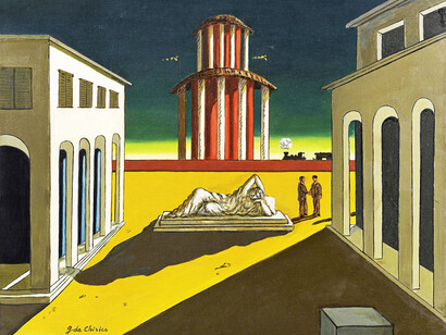 Giorgio De Chirico, Piazza d'Italia, olio su tela, 50 x 60 cm. Collezione privata