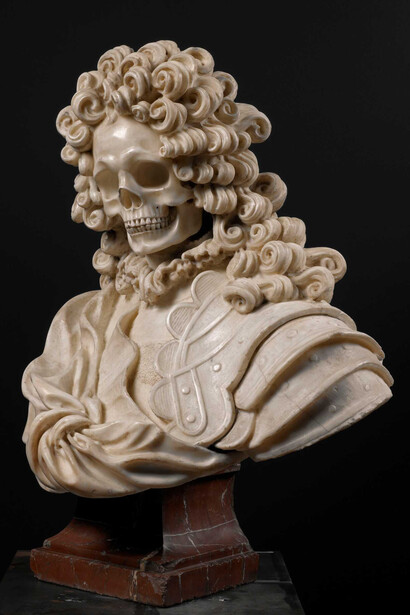 Unknown, Wigged skeleton bust. Courtesy of Colnaghi