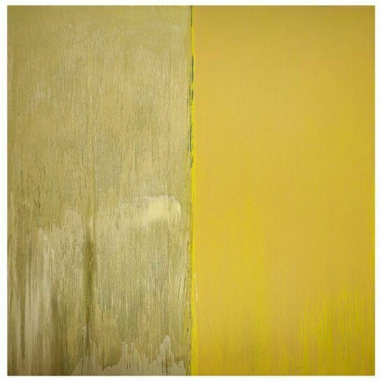 Pat Steir, Naples Yellow and Mica, 2013, Oil on canvas, 11 x 11 feet, 132 x 132 inches, 335.3 x 335.3 centimeters