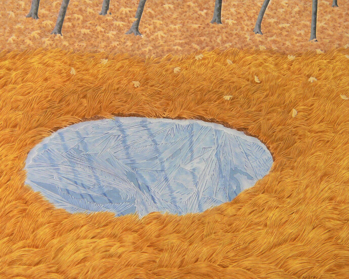 Alan Bray, Frozen, 2016, casein tempera on panel, 16x20x2. Courtesy of Garvey|Simon