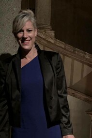 Jill Alexy at the Bramante Staircase in the Vatican Museums in Vatican City

