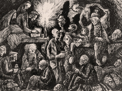 Dibujo de Bedřich Fritta sobre la vida en las barracas