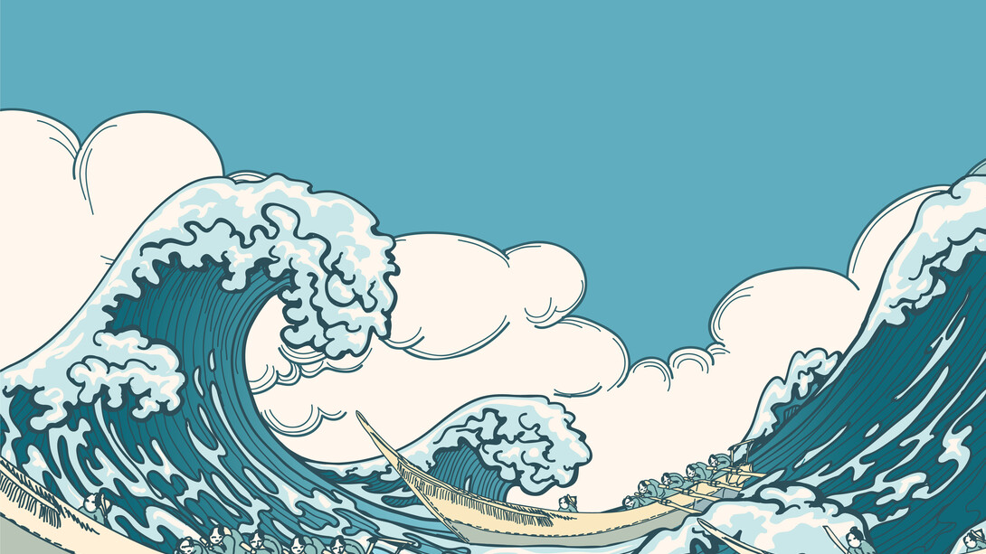 Illustration of a big ocean wave, capturing the natural movement of sea water