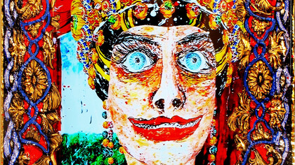 The Gift Of God, (Empress Hagios Theodora - Byzantium), 2015, acrylic, gold leaf, mixed media with LCD screen and video, leaf, mixed media with LCD screen and video. 24 x 16 inches