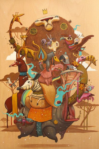 Dulk, Africa, Acrylic and marker on wood, 70 x 100 cm, 2015