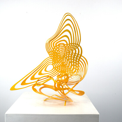 Wendy Letven, Yellow Zonker, acrylic, enamel and aluminum, 19x17x10 inches. Courtesy the artist and Beth Urdang Gallery