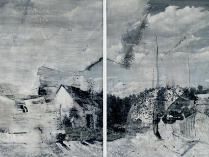 Damian Stamer: New Sharon Church Rd. 4, 2013, oil on panel, 48 x 72 inches