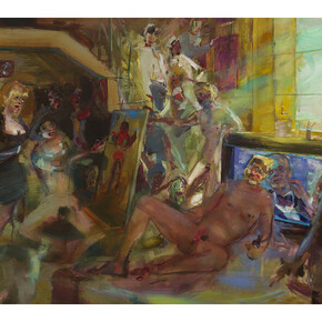 Angela Dufresne, A Real Allegory Of My Artistic And Moral Life (detail), 2014, oil on canvas, 84 by 132 inches. Courtesy of Monya Rowe Gallery, New York