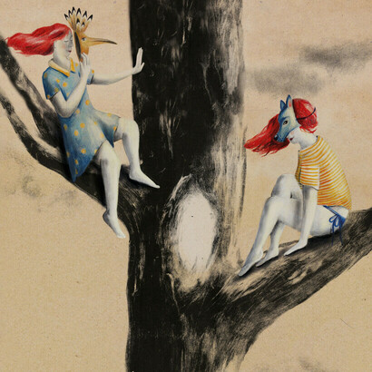 Emanuela Sandu, Get up and take off your mask, monotype and digital technique, 2021, detail