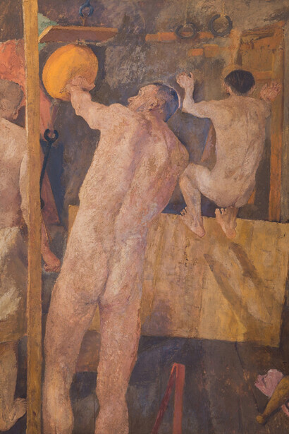 Fausto Pirandello, Gymnasium (Athletes – Athletes in a Gymnasium), c. 1934, Oil on board, 163 x 113 cm, Private collection 
