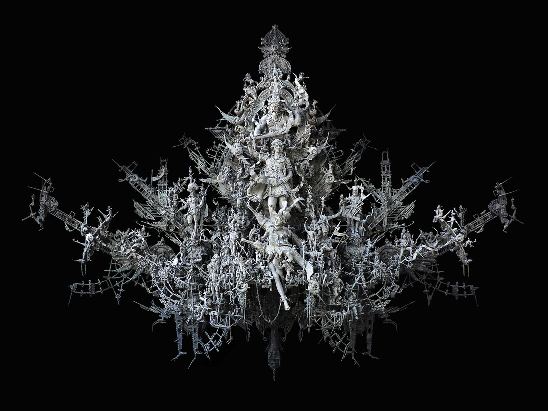 Kris Kuksi, Those Who From the Heavens Came, 2014, mixed media assemblage, 36 x 51 x 10 inches