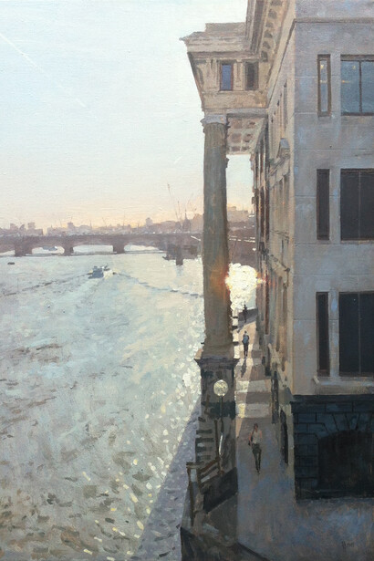 Benjamin Hope, Evening Sun From Southwark Bridge, Oil on Canvas, 2015, 45 x 60 cm