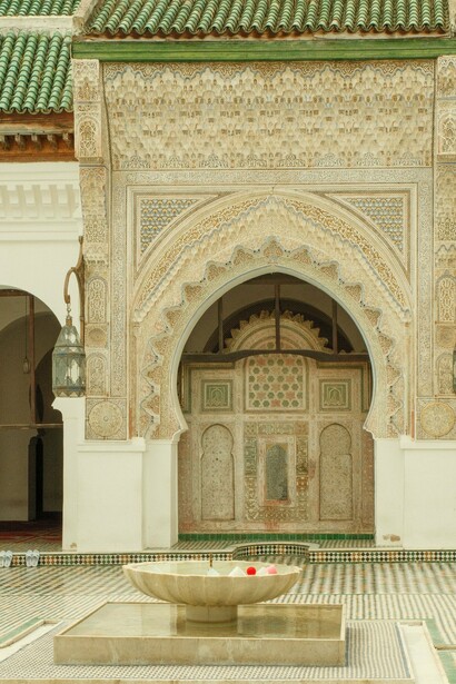 The historic courtyard of Al Quaraouiyine University, Fez, Morocco, reflecting a monument to knowledge, faith, and cultural preservation