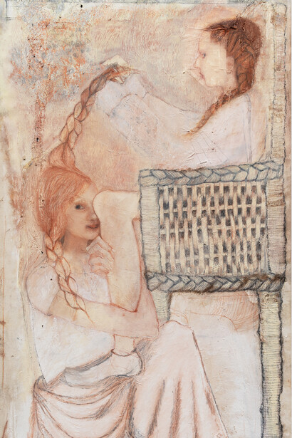 Emma 
Rose Schwartz, The missing link in modern spiritualism, painting in exhibition. Courtesy of Derosia Gallery