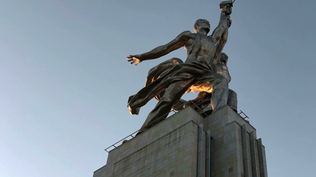 Worker and Kolkhoz Woman sculpture, Russia, low-angle view