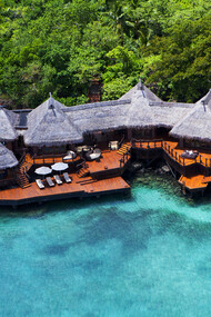 Laucala, Aerial view of an overwater villa