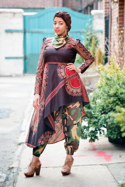 Naima Muhammad (b. 1973, United States) for House of Coqueta (est. 2010, United States); Ensemble (tunic, pants, headwrap, and neck scarf), Yar Hawwa Collection; 2017; Printed Ghanaian cotton and polyester blend