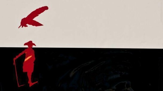 Lain York. Detail of An Audacious Young Citizen from Selections from the National Gallery, 2012. Vinyl, acrylic paint, correct tape, and graphite on panel, 24 x 16 x 4 3/4 in. Courtesy of the artist. © Lain York