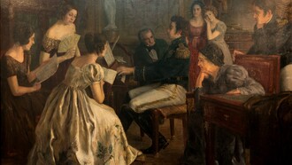 O Imperador dom Pedro I do Brasil compondo o Hino da Independência em 1822. Nascido Pedro de Alcântara Francisco António João Carlos Xavier de Paula Miguel Rafael Joaquim José Gonzaga Pascoal Cipriano Serafim de Bragança e Bourbon, em 12 de outubro de 1798, no Palácio de Queluz, em Portugal, seu destino parecia traçado desde o berço. No entanto, a história reservava para ele um caminho muito diferente daquele percorrido por seus antepassados