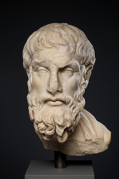 Testa in marmo di Epicuro, II sec. a.C.,  Rogers Fund, 1911, Met Museum, New York
