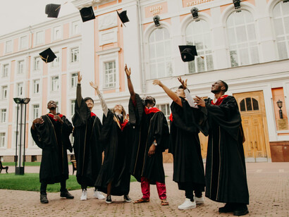 Students in a graduation ceremony at the Russian University of Transport. Getting a diploma is a common goal for most people