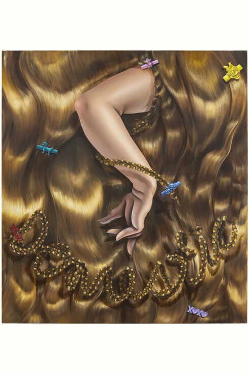 Sarah Slappey, Domestic, 2023. Oil and acrylic on canvas, 61 x 55 x 1.75 in. Courtesy of Sargent's Daughters Gallery