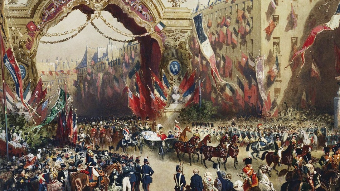 Queen Victoria s entry into Paris -18 August 1855 by Eugène-Charles-François Guérard 1821-66 - Presented to Queen Victoria by the Emperor and Empress - Christmas 1855 ©  Royal Collection