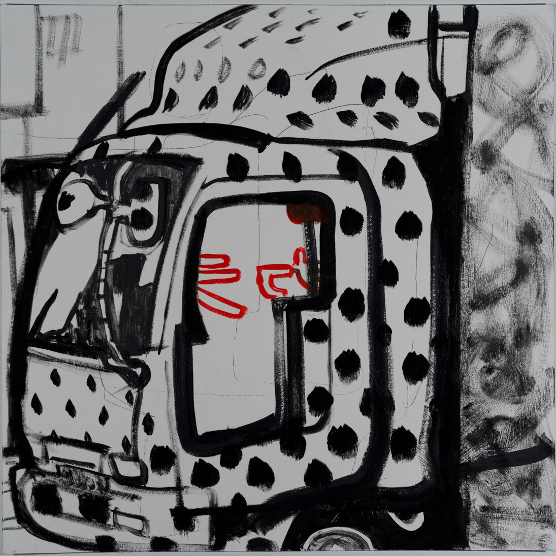 Claire Kowalewski, B&W Truck, 20”x20”, oil on paper
