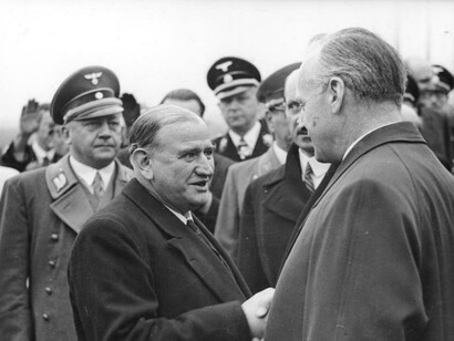 Édouard Daladier leaving Joachim von Ribbentrop after the Munich Summit 1938