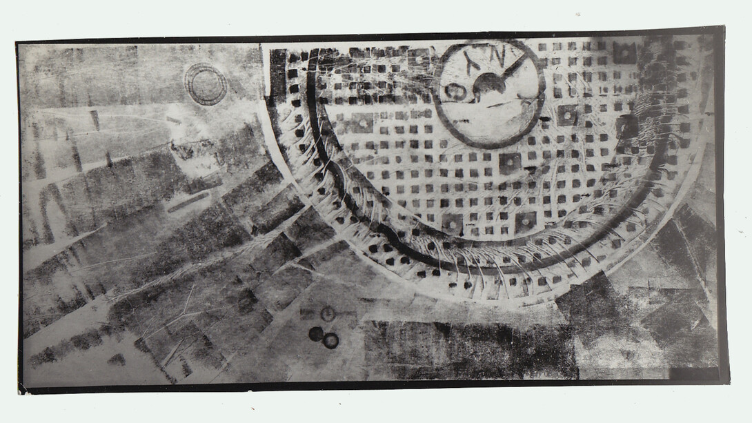 Sari Dienes, NYC, c. 1953–1955, Ink on webril, 36 x 72 inches, Private Collection of Pamela Jarvis, NY. © Sari Dienes Foundation/ Licensed by VAGA, New York, NY.