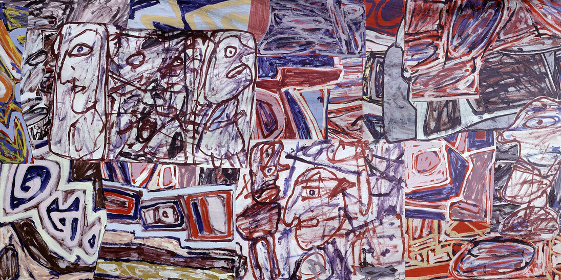 Jean Dubuffet, Vestiges and devenirs, June 23, 1976, acrylic on glued paper mounted on canvas (25 sections) 55-1/8" x 9' 3-7/16" (140 cm x 283 cm)© ADAGP, Paris and DACS, London 2017
