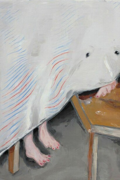Micha Patiniott, “Table As a Stage”, 25 1/2” by 19”, oil on board, 2014, Copyright: Micha Patiniott. Courtesy: Anna Zorina Gallery, New York City