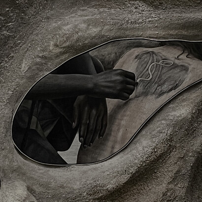 Wenn Heimat und Utopien in uns beiden wohnen, wer entscheidet dann, welche von ihnen wir gerade brauchen?  Bild: Ausstellung "Embrace"