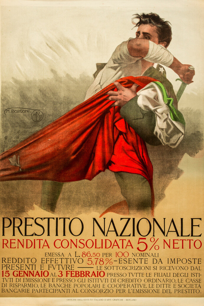 Mario Borgoni, Prestito nazionale, 1918. 140 x 100 cm. Richter & Co., Napoli. Collezione Gamberini, Bologna
