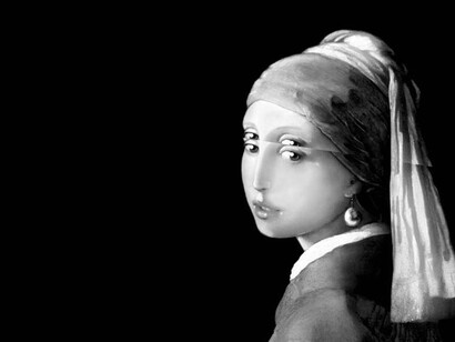 Mariella Bettineschi, L'era successiva (Vermeer, La ragazza con l'orecchino di perla) 2017, 120x80x2 cm. Courtesy l'artista