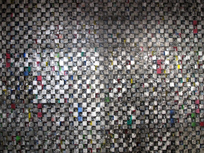 Nos Voyages Immobiles-Facade II, acrylic, mixed media on paper, 114x118 inches, 290x300 cm