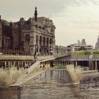 Thames Baths Project, Visual of Thames Baths in detail at Blackfriars Bridge North Foreshore, visualiser 'Picture Plane'