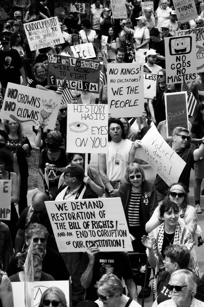 A group of protesters demanding restoration to the American Bill of rights 