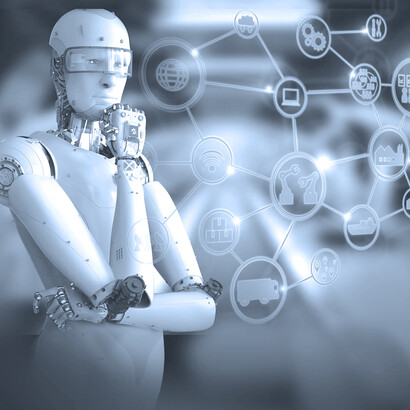 Representación gráfica de un androide con Inteligencia Artificial