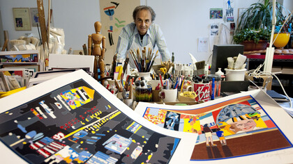 Ugo Nespolo nel suo atelier