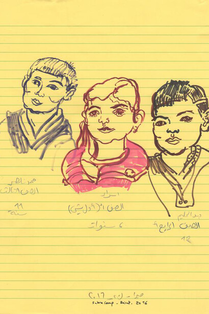 Mounira Al Solh, I strongly believe in our right to be frivolous, 2012–ongoing. Mixed media on legal paper, various dimensions. Courtesy of the artist and Sfeir-Semler Gallery.