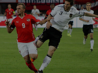 During the UEFA Euro 2012 qualifiers on June 3, 2011, Austria faced Germany in Vienna's Ernst-Happel-Stadion, with Germany winning 2-1 (0-1). Pictured from left to right: Erwin Hoffer (1. FC Kaiserslautern) and Arne Friedrich (VfL Wolfsburg)