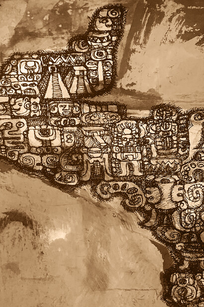 Detalle del diseño de la contra portada del libro «Diseño precolombino tradición y revitalización» de Henry Vargas