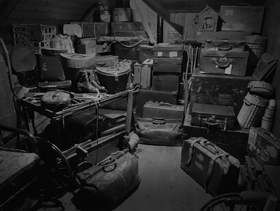 Objetos antiguos en un cuarto de almacenamiento