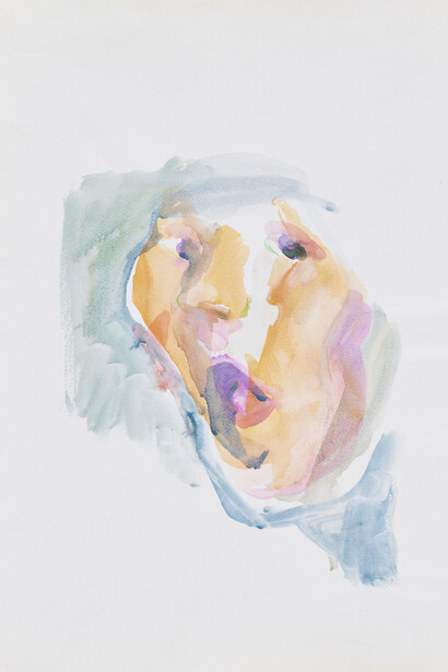 Maria Lassnig 
Ohne Titel (Untitled)
ca. 1980-1985
Watercolour, colour pencil on paper
62.7 x 44 cm / 24 5/8 x 17 3/8 in

© Maria Lassnig Foundation
Courtesy the Foundation and Hauser & Wirth
Photo: Roland Krauss 
