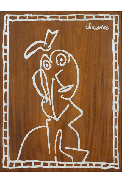 Gaston Chaissac, Untitled (Personnage), 1948, oil on wood, 41 3/4x32 3/4 inches, 106x83 cm. Courtesy of Michael Werner Gallery, New York and London