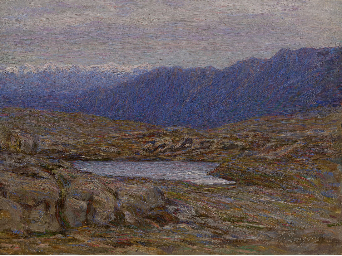 Emilio Longoni, Laghetto del Bernina, 1911 c., olio su tela fissata su cartone, 29 x 39 cm