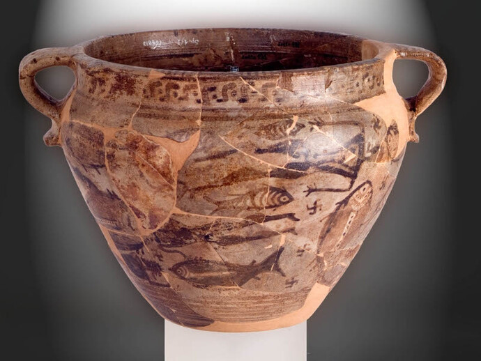 Cratere tardo-geometrico, c.d. Cratere del Naufragio,
Argilla, 725-700 a.C.,
Museo Archeologico di Pithecusae, Villa arbusto, Lacco Ameno